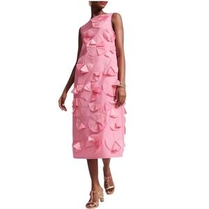 Frances Valentine Poplin Origami Flower Sleeveless Midi Dress Pink Medium
